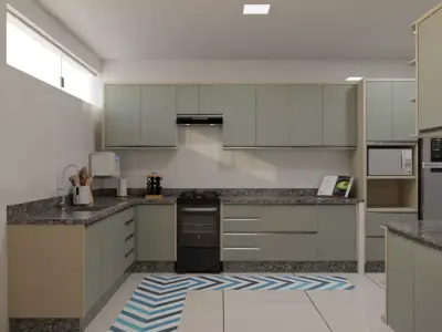 Modern Sage Green and Oak Kitchen 3D model