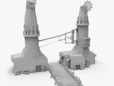 Medieval Windmill Environment Low-poly 3D model