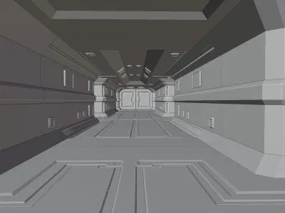 Spaceship corridor Low-poly 3D model
