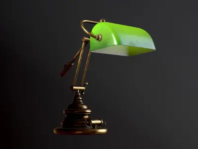Classic Green Table Banker Lamp  Low-poly 3D model