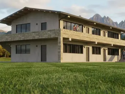 Two-Story Residential Building Low-poly 3D model