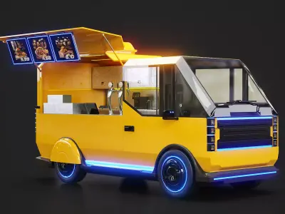 Futuristic Cyberpunk Street Food Truck -Neon Sci-Fi Food Van Low-poly 3D model