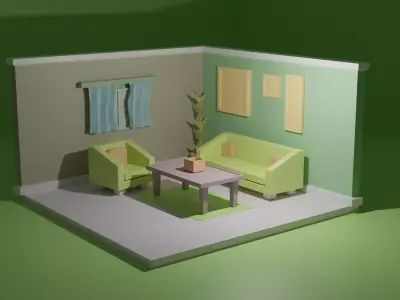 Low Poly Room Interior for Gaming Free 3D print model
