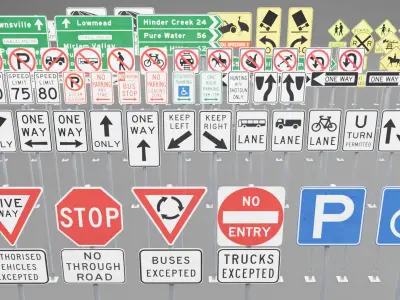 American Road Sign Pack Low-poly 3D model