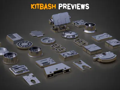100 HardSurface Kitbash and IMM Brush  Vol 02 Low-poly 3D model