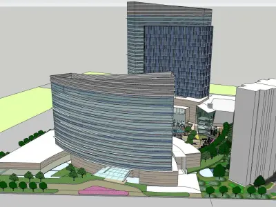 SU model of Oasis planned office building and sunken plaza 3D model