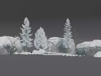 Snow Forest Environment Asset Low-poly 3D model