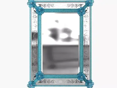 Murano Venetian Blue Floral Etched Wall Mirror 3D model