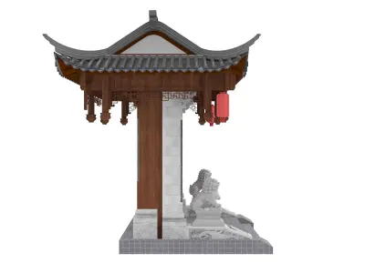 Chinese style gate Low-poly 3D model