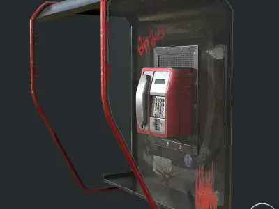 PBR Broken Telephone Booth - Street Phone Low-poly 3D model