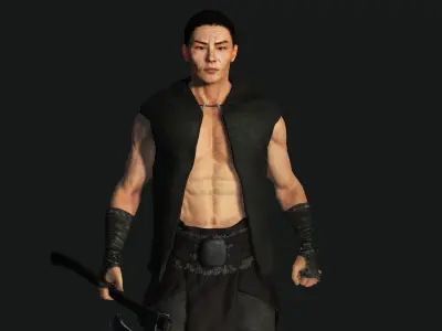 AAA 3D ASIAN MALE VIKING BARBARIAN -REALISTIC RIG GAME CHARACTER Low-poly 3D model