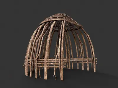 Primitive Wood Stick Jungle Shelter 6 Low-poly 3D model
