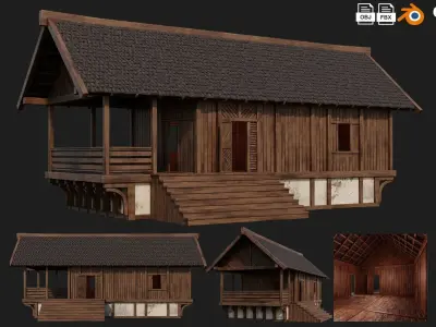 4 Old Medieval Houses Building Pack 4K Tex GameReady 97 to 100 Low-poly 3D model