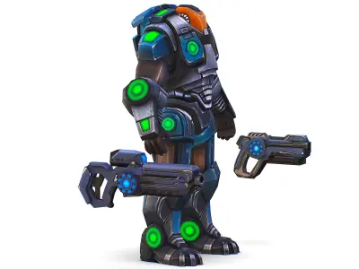 Man Cyborg - Male Soldier with Automatic Rifle and Pistol Low-poly 3D model