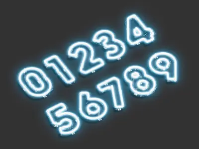 Blue neon number symbols - illuminated led font with numeral 3D model 4
