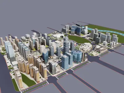 Downtown  City Low-poly 3D model