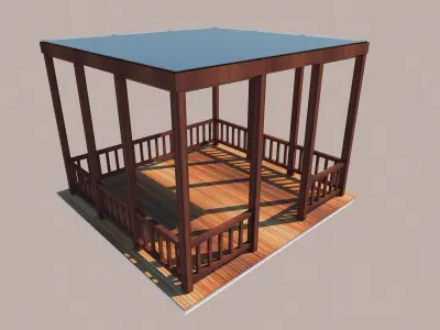 Shade wooden gazebo 3D Model Pack