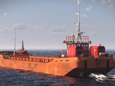  Split Hopper Barge Rusty Orange Rigged for Cinema 4D 
