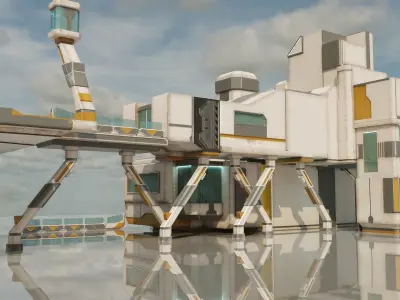 Sci-Fi Stations City Set Low-poly 3D model