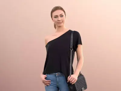 Ramona 10043 - City Girl Walking with bag Low-poly 3D model