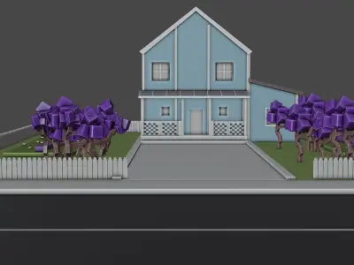 Chalet house with trees Free 3D model