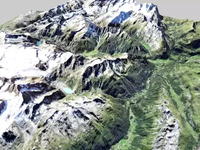 Mountain landscape and city Guttannen Switzerland 3D model