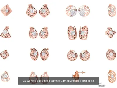 30 Women studs mesh Earrings 3dm stl 3mf obj  3D Model Pack