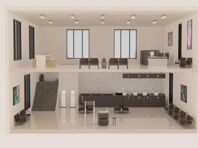 Bank Interior Low-poly 3D model