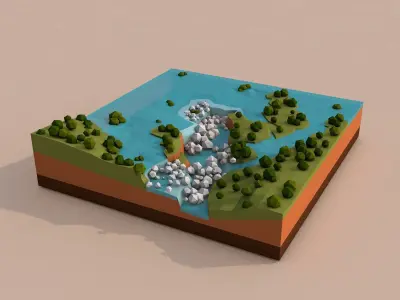 Cartoon Low Poly Iguazu Waterfall Landmark Low-poly 3D model