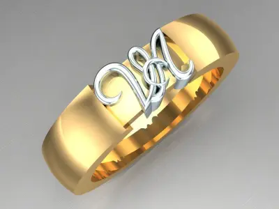 Light Gold Diamond Men Ring 2MR064 3D model