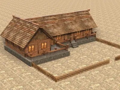 Game-ready medieval stable house Low-poly 3D model