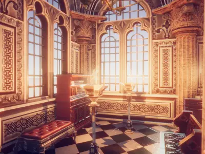 Church 2 with cross Low-poly 3D model