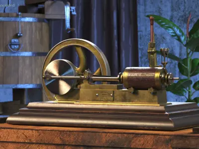  Horizontal Steam Engine Brass Wood Base Rigged 