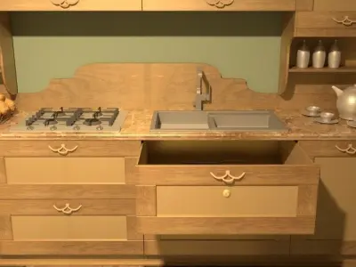 Kitchen - checkered floor 3D model