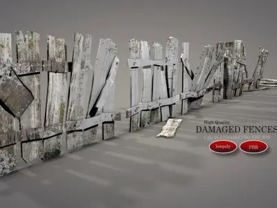 Damaged Fences Low-poly 3D model