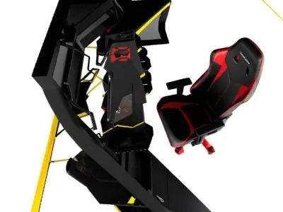 Elite 3D Model for Rendering GamingSetup with TripleScreens Low-poly 3D model