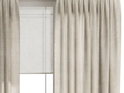 Beige Linen Curtains 3D model