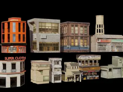 lowpoly building pack Low-poly 3D model