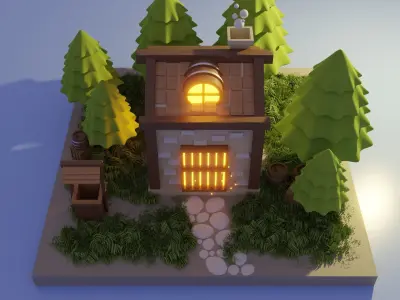 House in the forest low-poly Low-poly 3D model