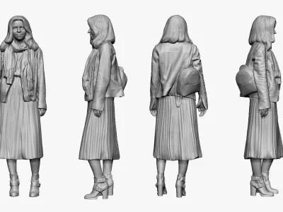 001209 woman in modern style ambre hairs 3D model