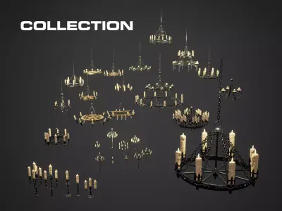 Medieval Candle Lamps Collection Low-poly 3D model