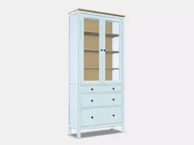 HEMNES Glass-door cabinet with 3 drawers 1 Low-poly 3D model