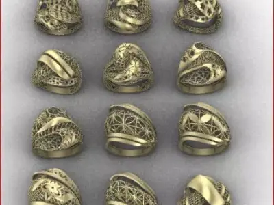12 Lace style gold ring 3D print model 3D print model