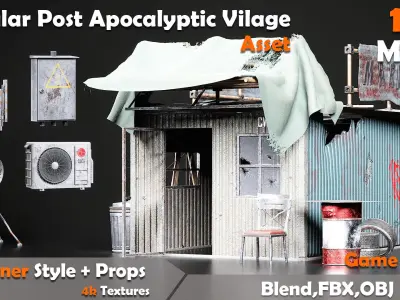 Modular Post Apocalyptic Village Asset Low-poly 3D model