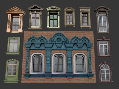 Classic Cartoon style of PBR Modular Windows Collection 1 Low-poly 3D model