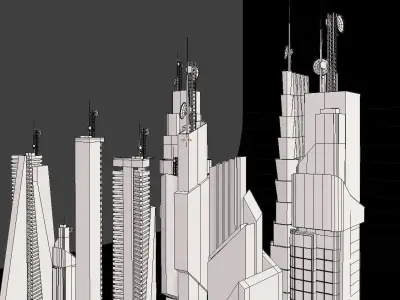 9 low poly SCIFI  futuristic SKYSCRAPERS PACK  Low-poly 3D model