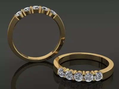 5 Stone Diamond Ring Band Engagement 3mm 3D print model