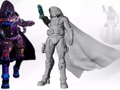 cyberpunk Sci-Fi Soldier with sword and gun Animated Low-poly 3D model