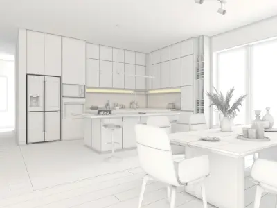 Kitchen Dinning  Interior Scene  for 3dsMax HDRI Light Vray  FBX Low-poly 3D model