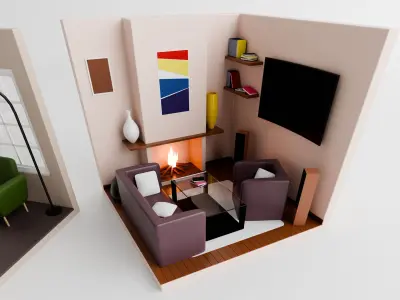 Modern Living Room 3D Model Pack Free low-poly 3D model